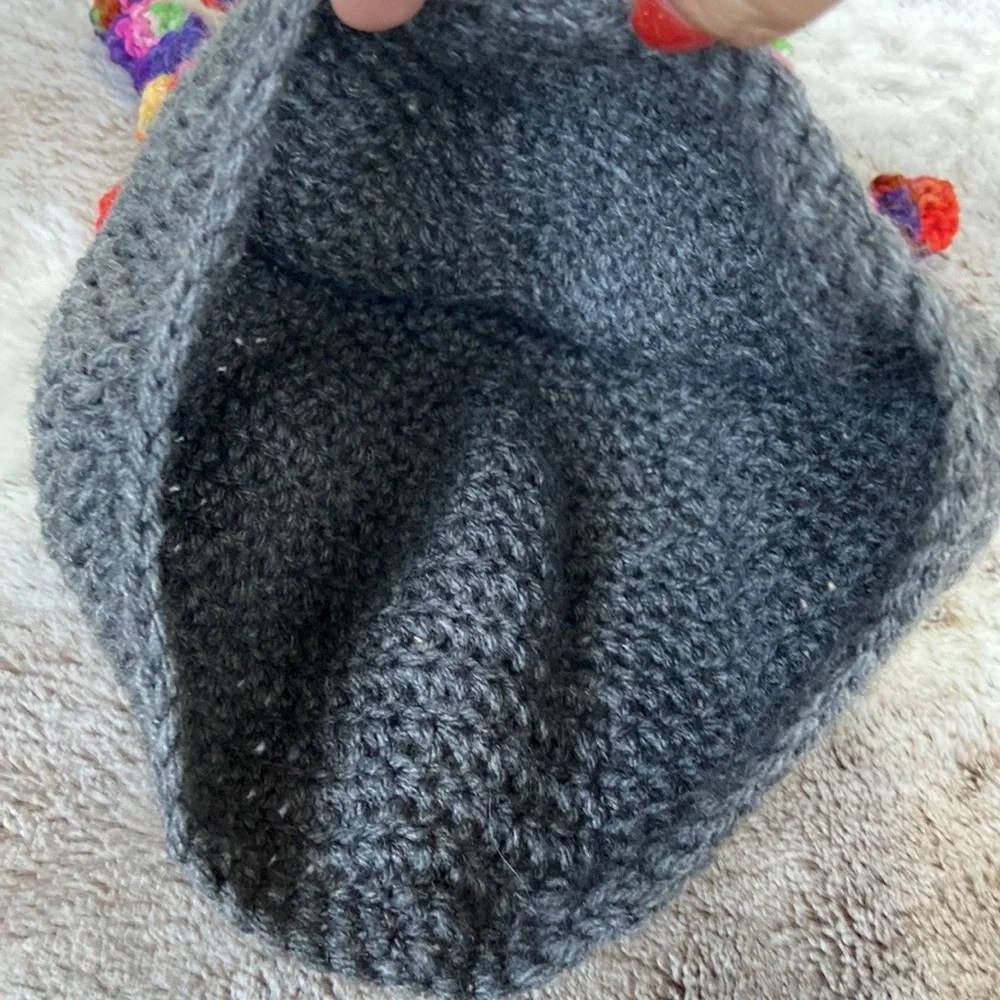Handmade knit beanie boys girls OS rainbow ponytail curls unique Kidcore winter
